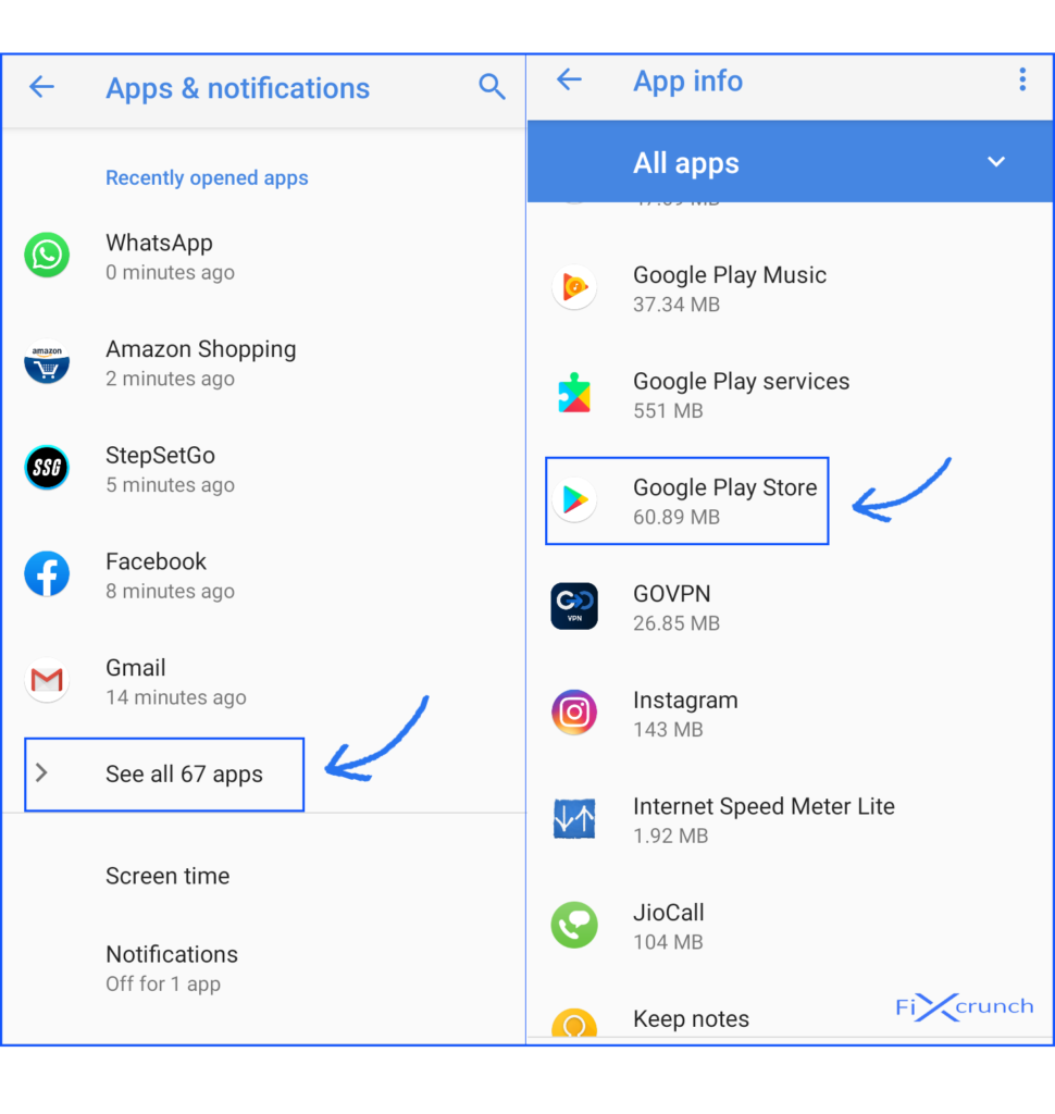 Google Play store settings