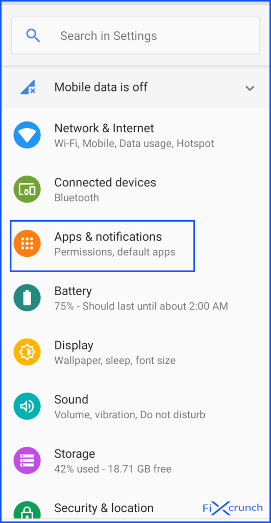 Apps & notification on settings