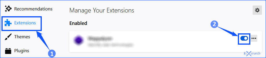 Firefox Browser extensions disable