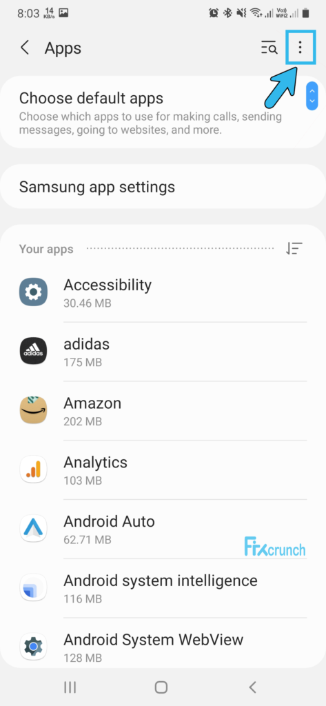 Android App option Three Dot.