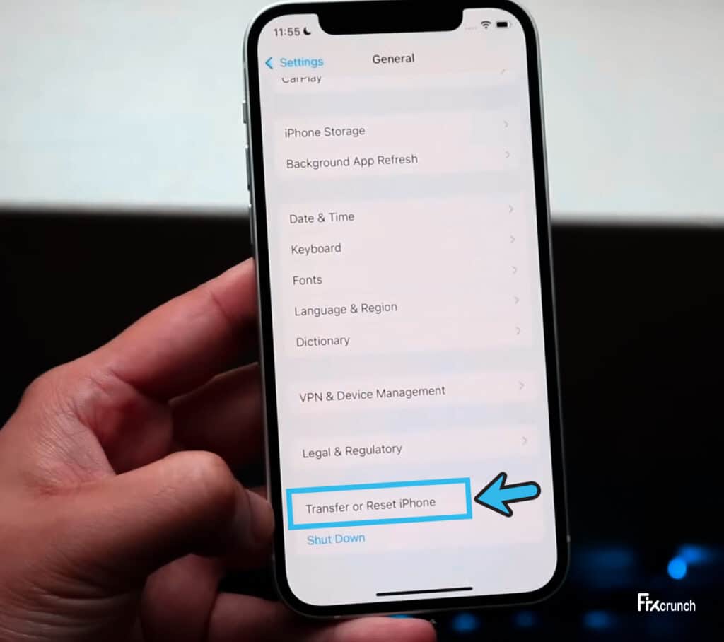 Transfer or Reset iPhone Option