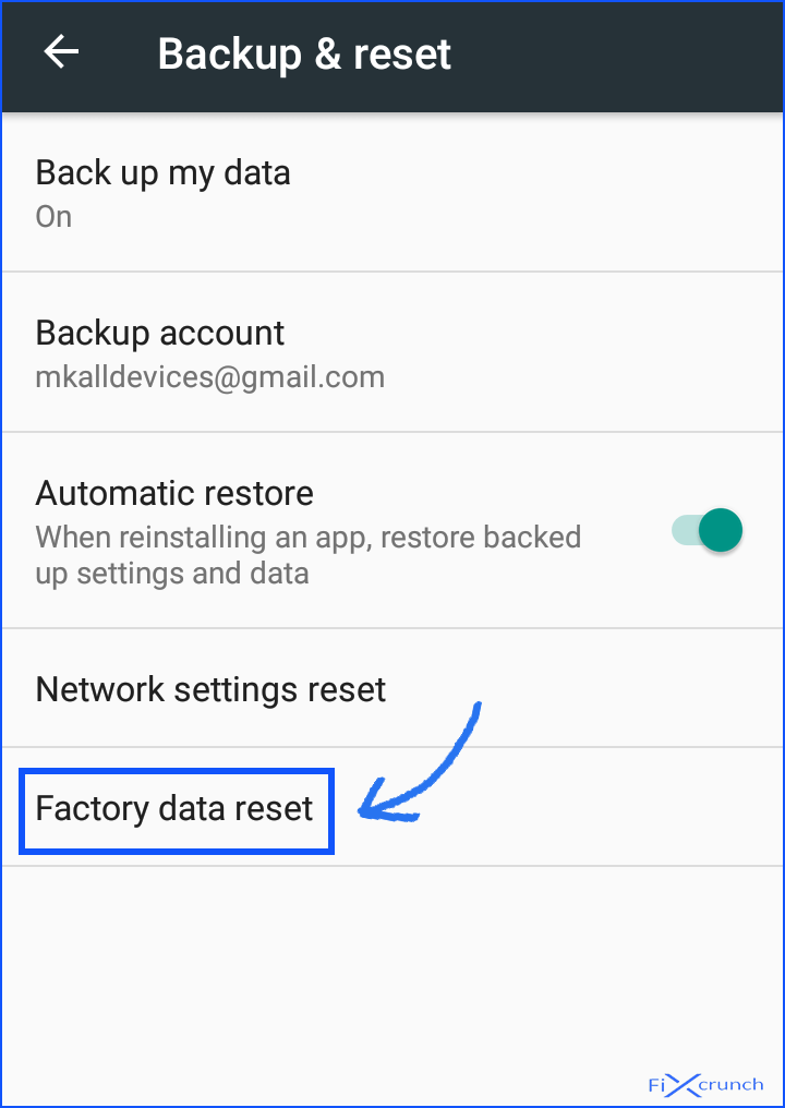 Factory data reset