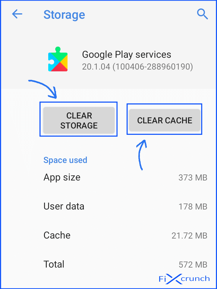 Google Play services Clear cache and data