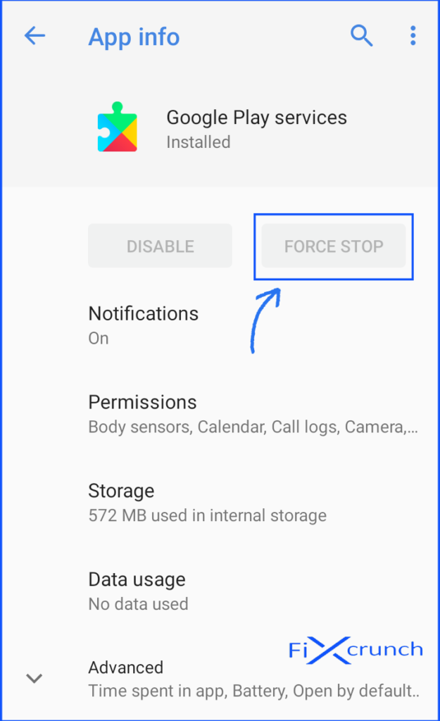 Google Play services Force Stop