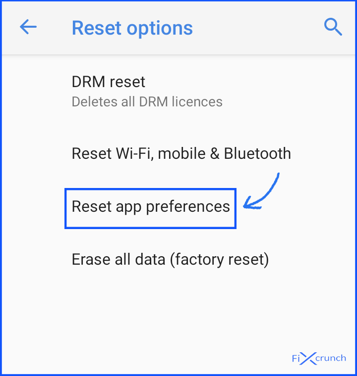 Reset App preferences On Android