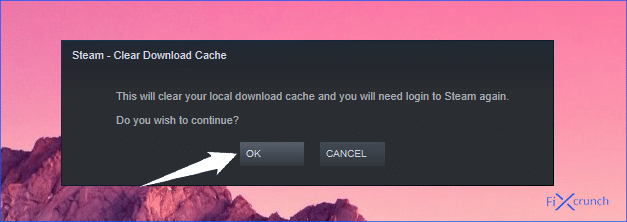 Clearing Steam Cache confirmation