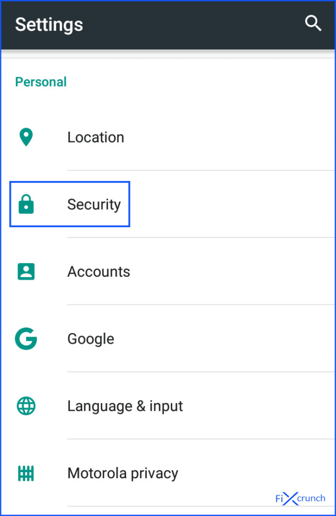 security or privacy tab on android