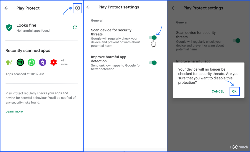 Play Protect click on the Settings icon
