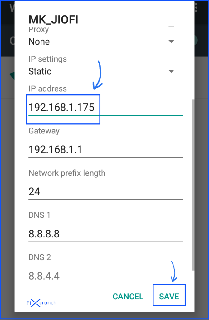 assign static ip on wifi
