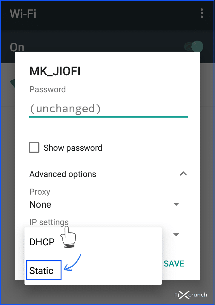 wifi advanced options static ip