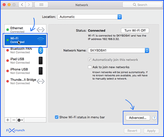 WiFi option on Mac