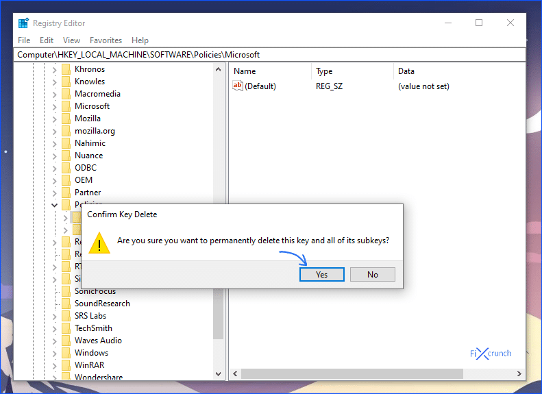 Confirm Delete Microsoft Sub Key