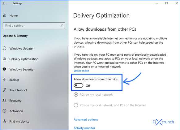 Disable Allow Download from other PCs