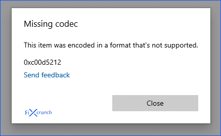 Missing Codec 0xc00d5212 Error