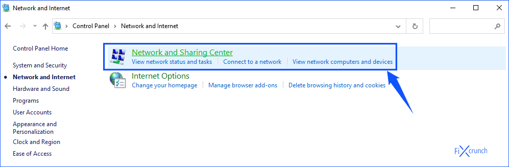 Network and sharing center