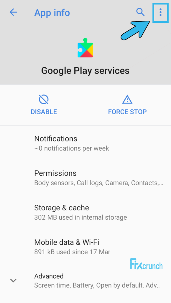 Google Play Services three dots