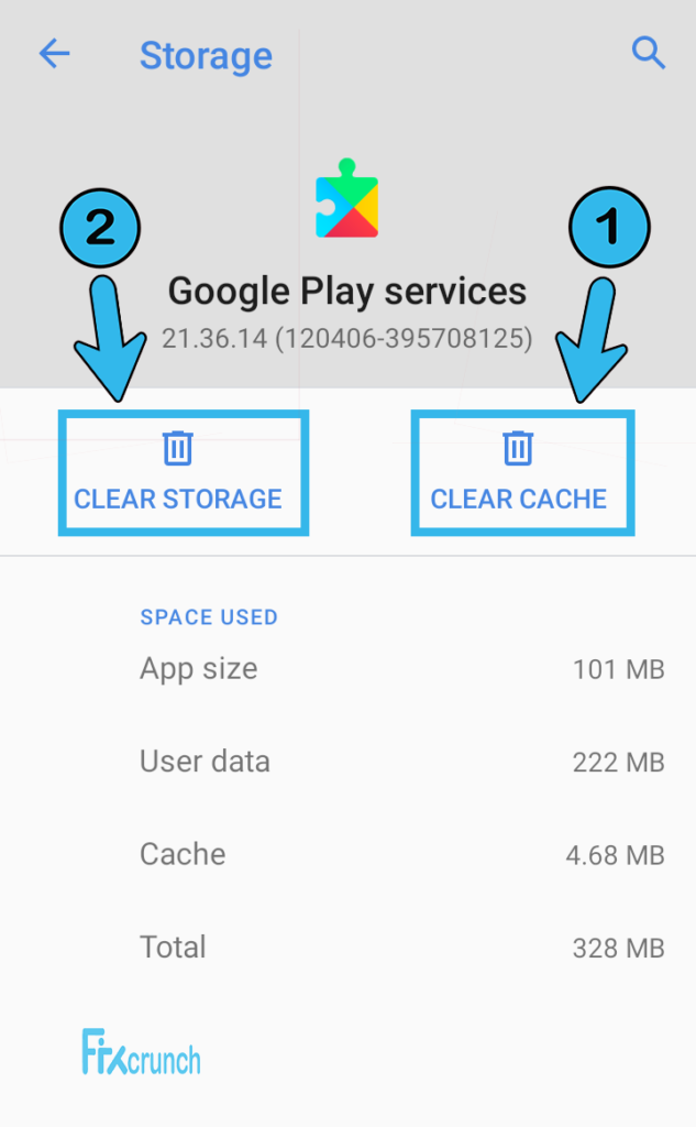 Google Play services Clear cache and data