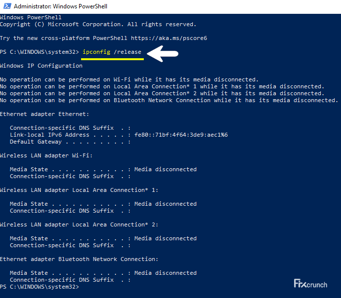 ipconfig release