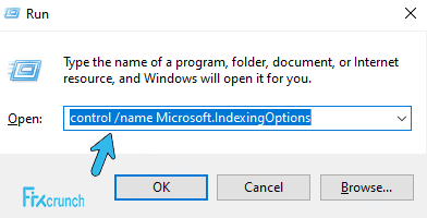 control name Microsoft.IndexingOptions