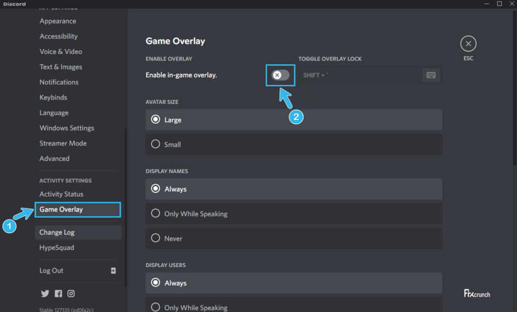 Discord Enable in-game overlay