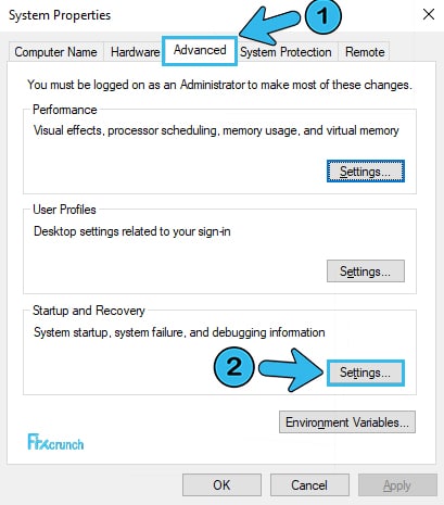 Setup and Recovery in System Properties
