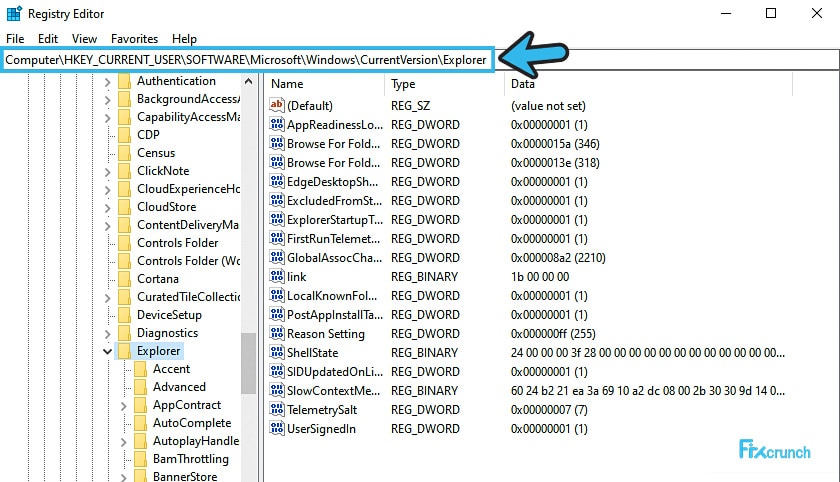 Computer HKEY_CURRENT_USER Software Microsoft Windows Current Version Explorer