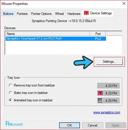 Mouse Properties Device Settings