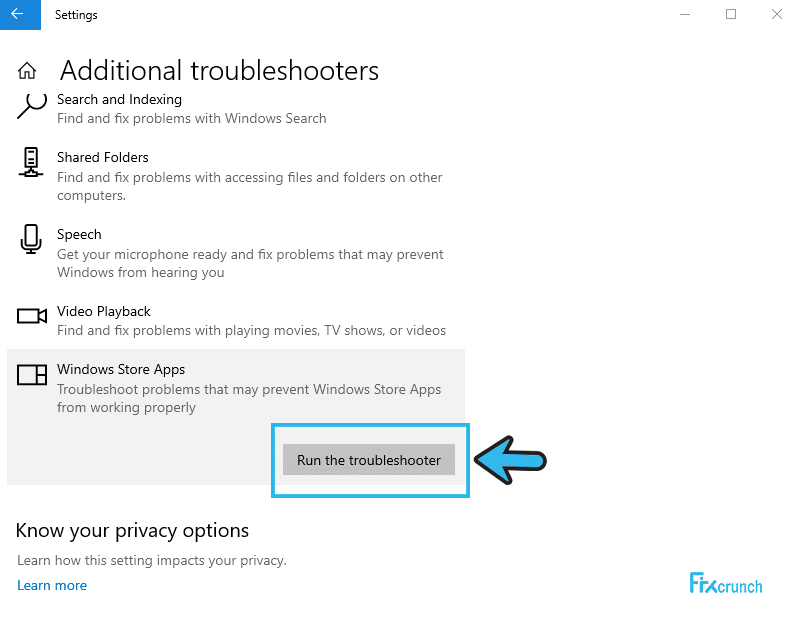 run Troubleshooter of windows store apps
