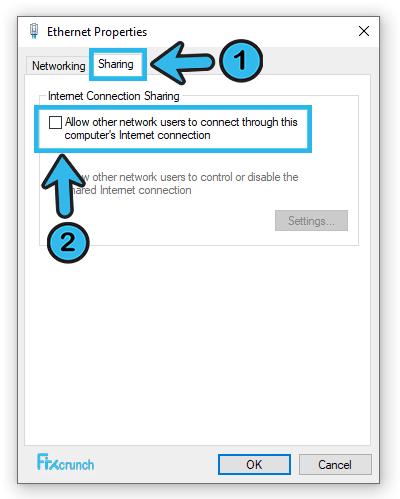 Allow other network users to connect through this computer’s Internet con