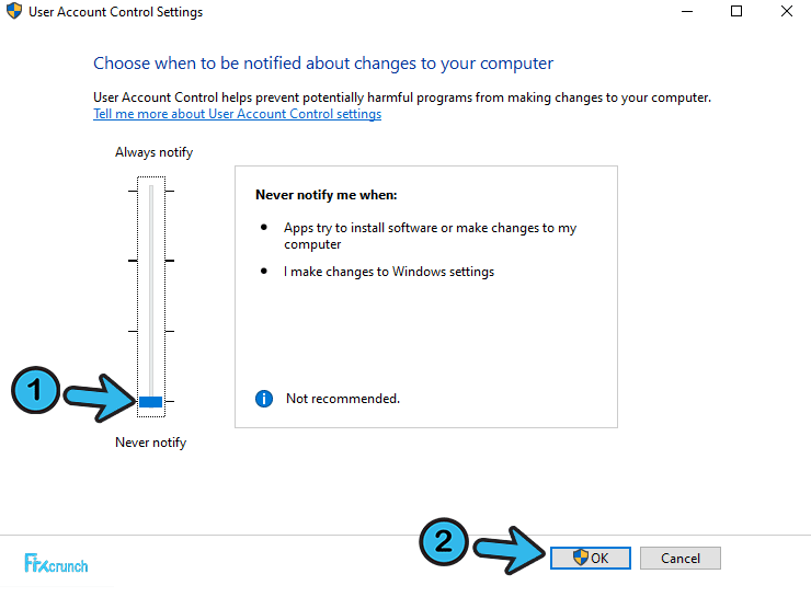 Change User Account Control Settings in windows