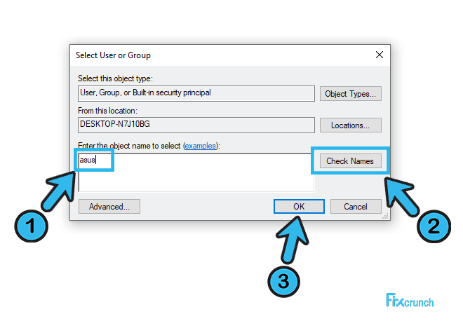 Enter the object name to select to check names