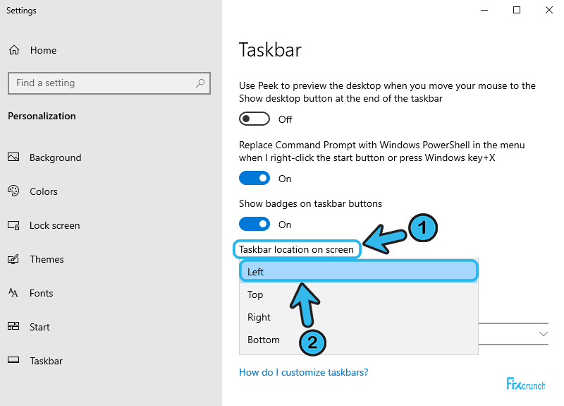 Taskbar location on screen