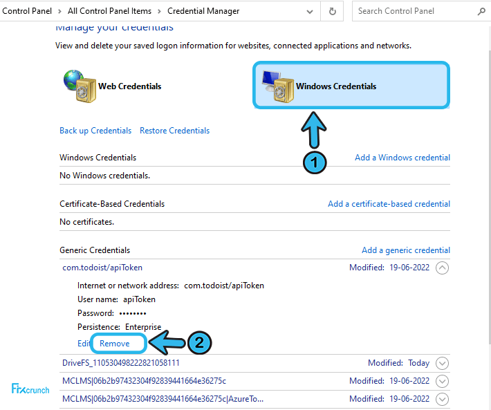 Windows Credentials option
