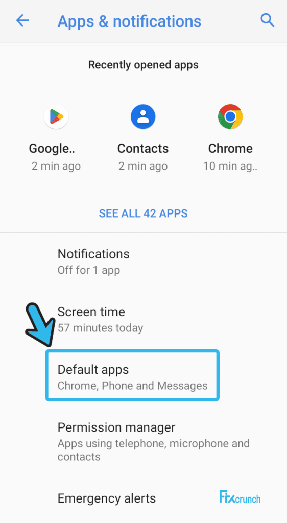 Apps & Notifications advanced option