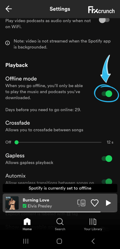 enable offline mode in spotify
