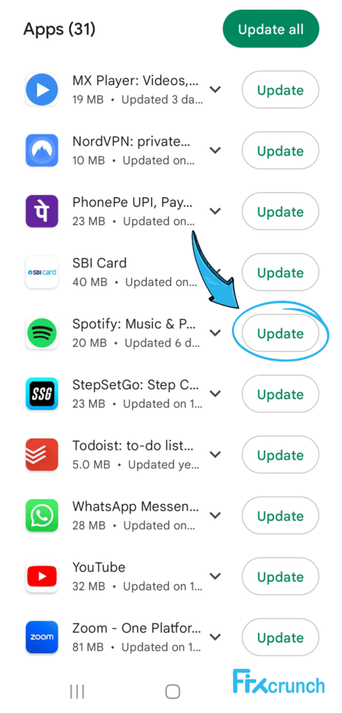 update spotify on play store